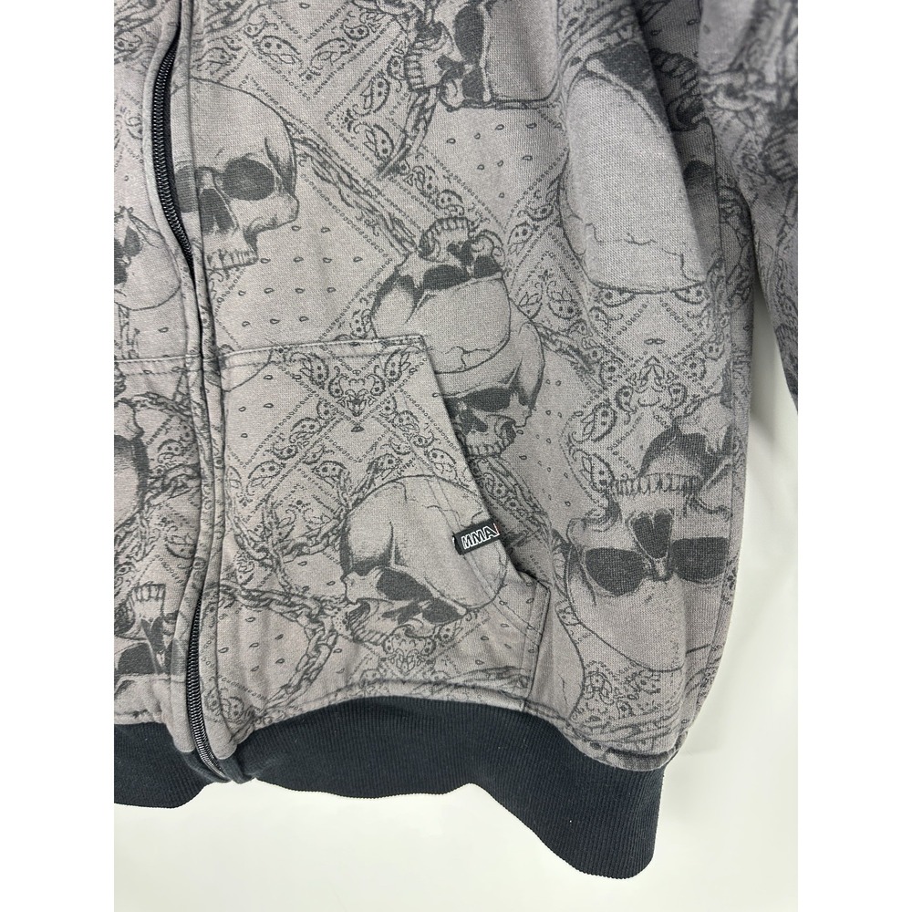 MMA Elite Hoodie Sherpa Lined Grunge Full Zip Y2K Alt Punk Skull Emo Mens Medium - Picture 8 of 16